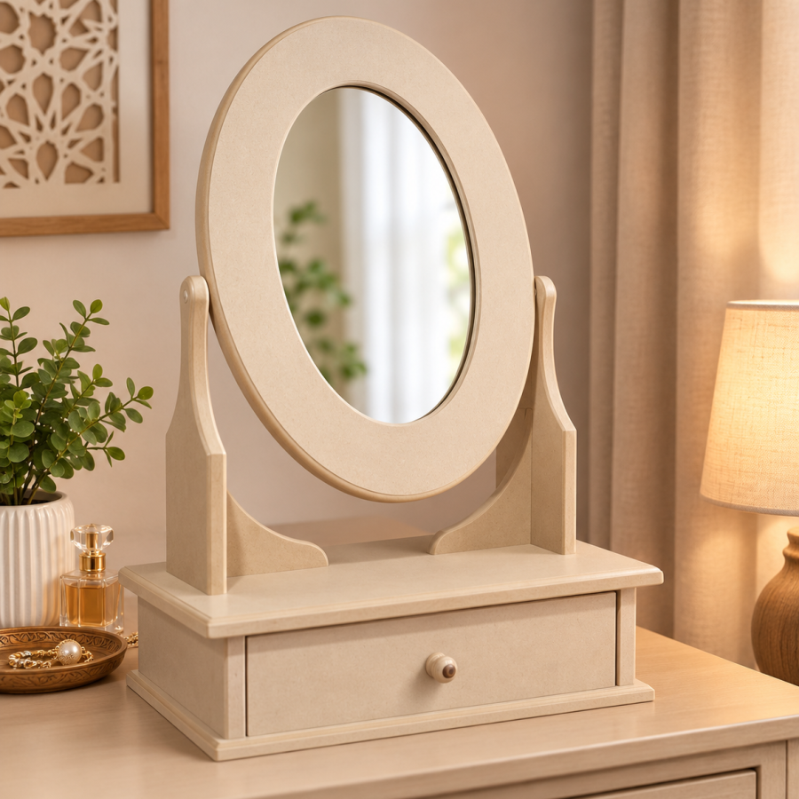 Coffret miroir de table ovale inclinable en MDF brut pour décorateurs – Touche2Bois